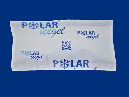 Sacchetto di ghiaccio gel da 100 grammi in confezioni da 30 pezzi.